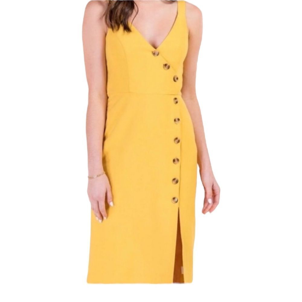 NWT Francesca's Harper Heritage Small Yellow Button Down Midi Dress